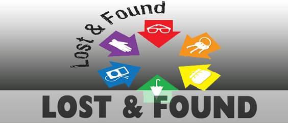 Lost & Found Banner: Displaying items such as glasses, gloves, ipod with earphones, umbrella, keys, etc.