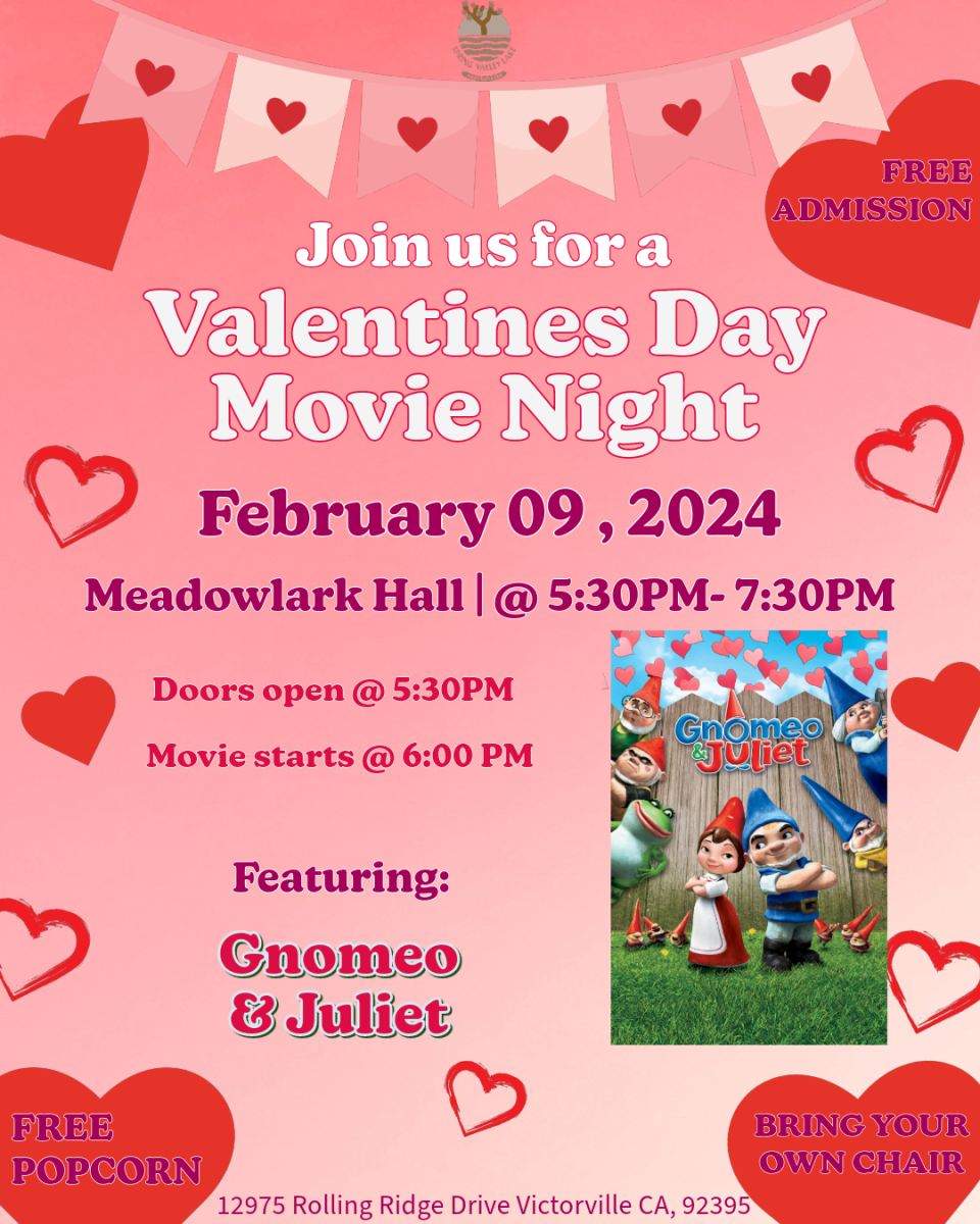 Join us for a Valentine's Day Movie Night on Friday, February 9, 2024 in Meadowlark Hall!   Featuring Gnomeo & Juliet 🥰 Doors open at 5:30 PM Movie Starts at 6:00 PM  Free Admission | Free Popcorn🍿| Bring your own chair