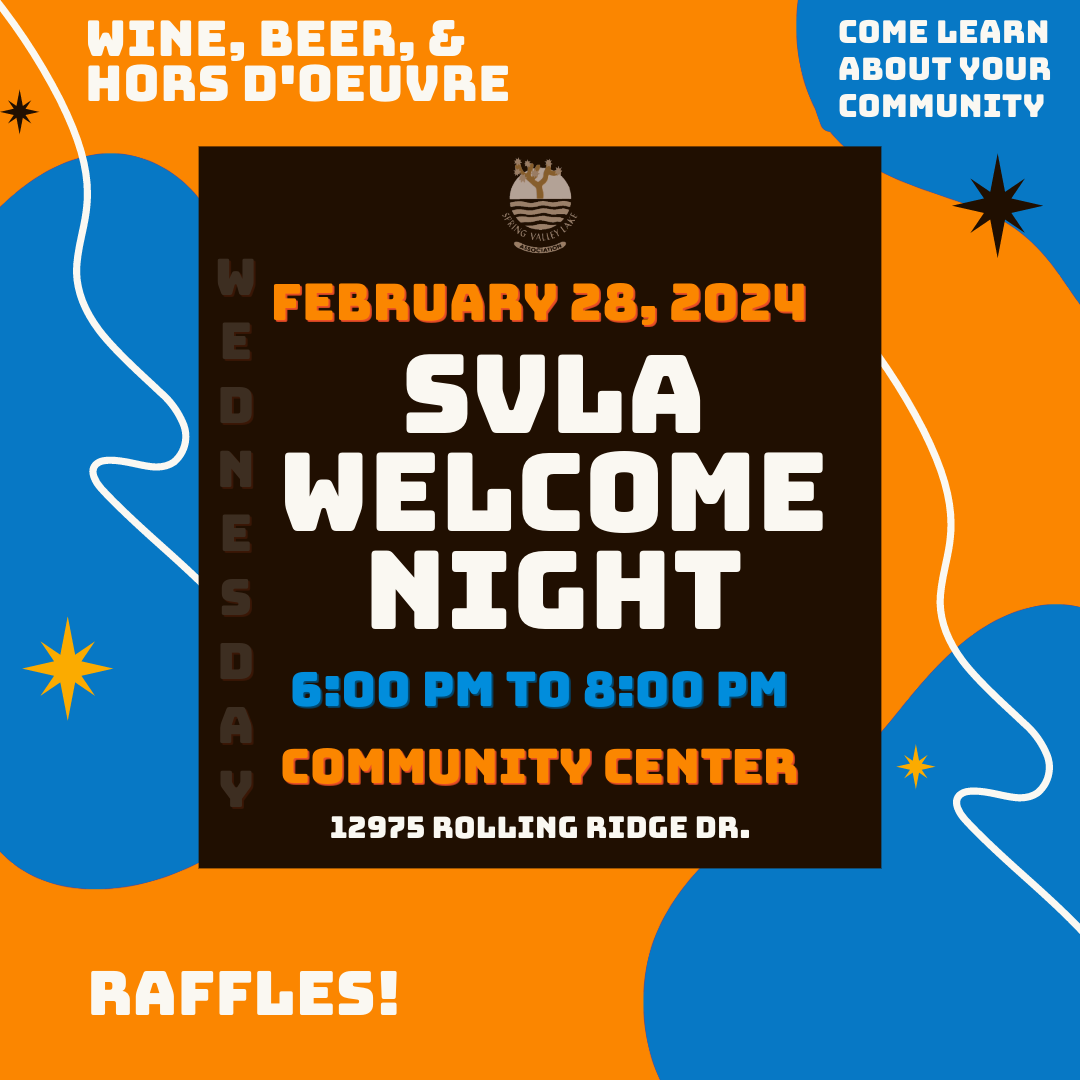 Welcome Night: Informational meeting on SVL community. February 28, 2024 from 6:00 PM to 8:00 PM at the Community Center